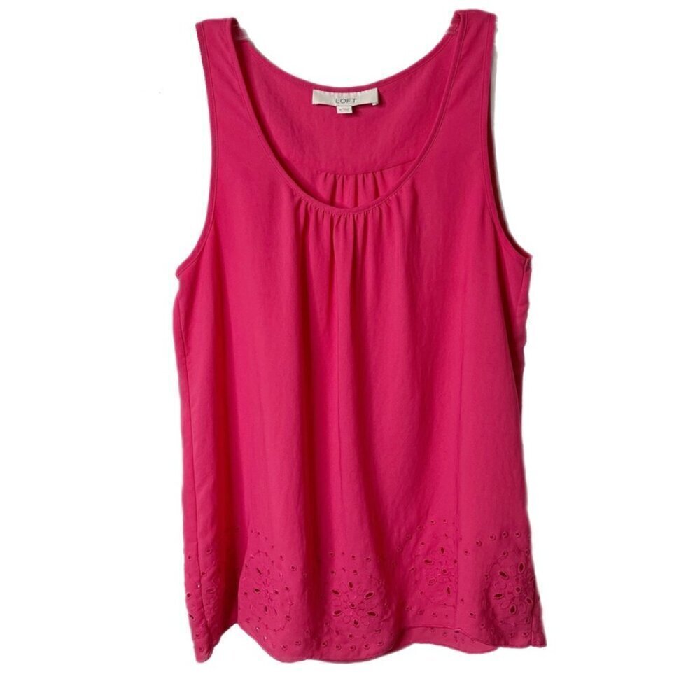 Loft Women's Sleeveless Blouse Size M Pink Eyelet Hem Tank Top Flowy Tunic